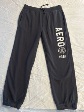 Aeropostale Black Men's Jogger Sweatpants with White Logo